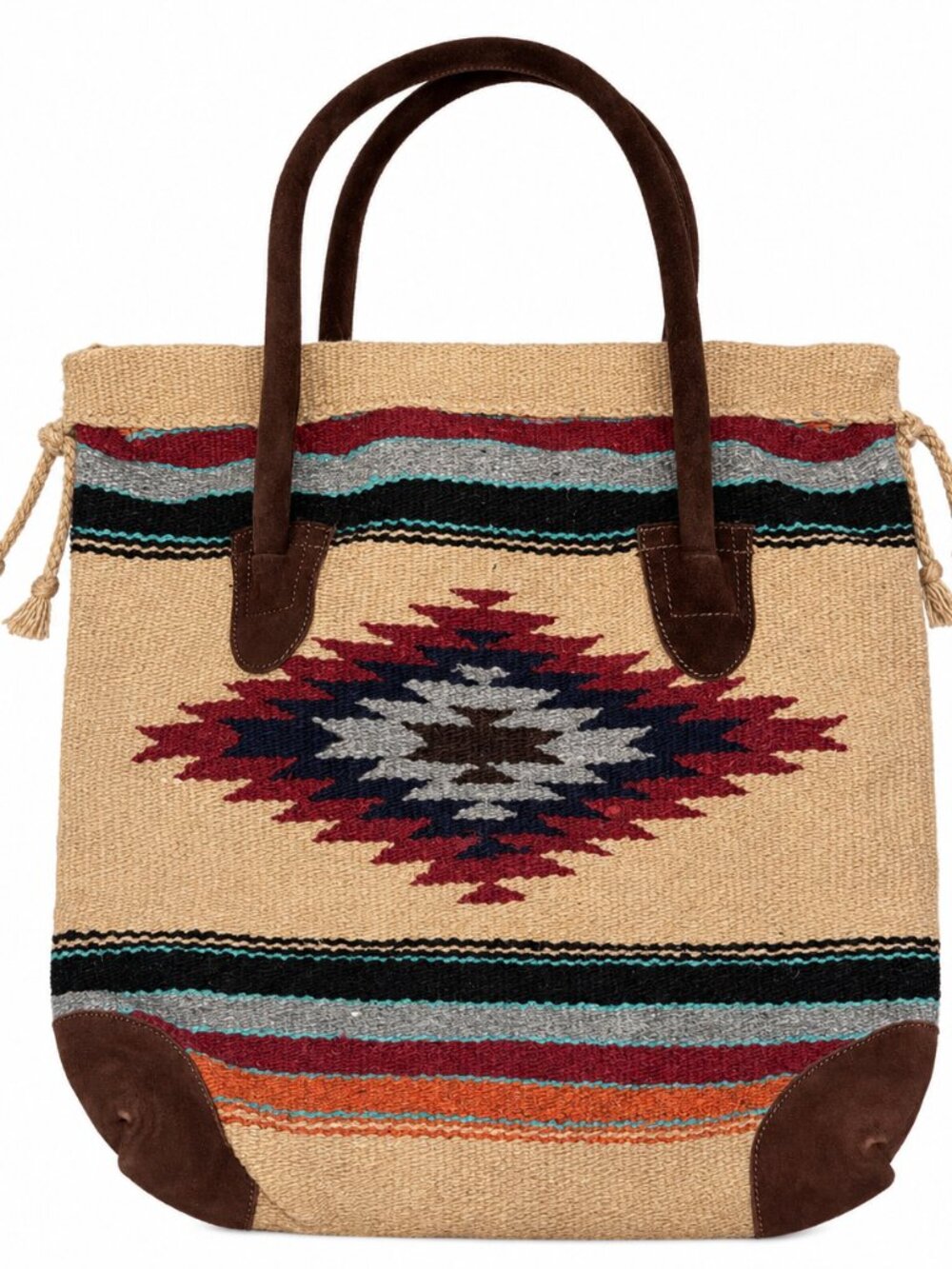 Woven Blanket Tote Bag Brown Handles Boho Carpet Bag Large Shopper